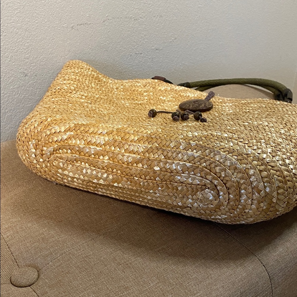 White Stag Natural Straw Tote with Wood Accents & Snap Top Closure - Picture 5 of 8